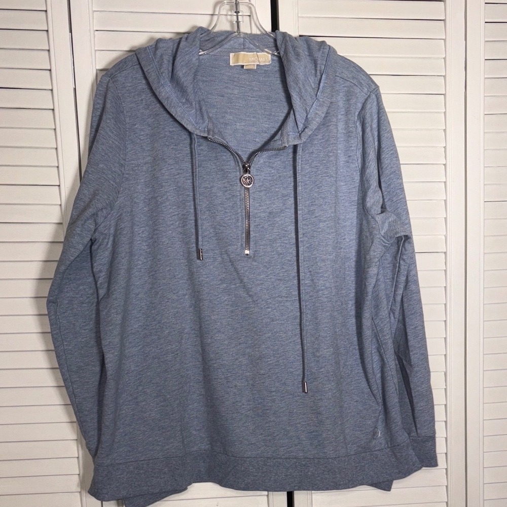 Michael Kors Womens XL Blue Heather Quarter Zip Hoodie Long Sleeve Pullover MK
